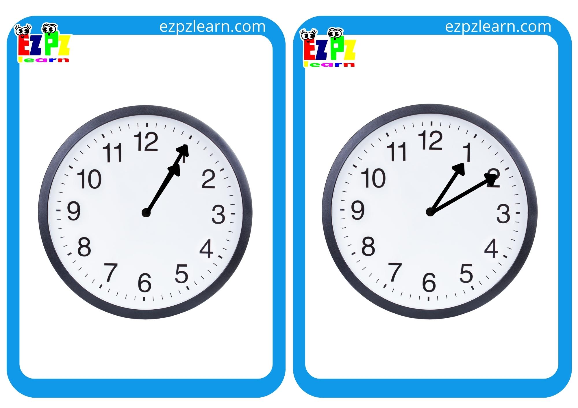 Telling Time in Five Minute Intervals Half Page Flashcards For Kindergarten and English Language Learners PDF Download